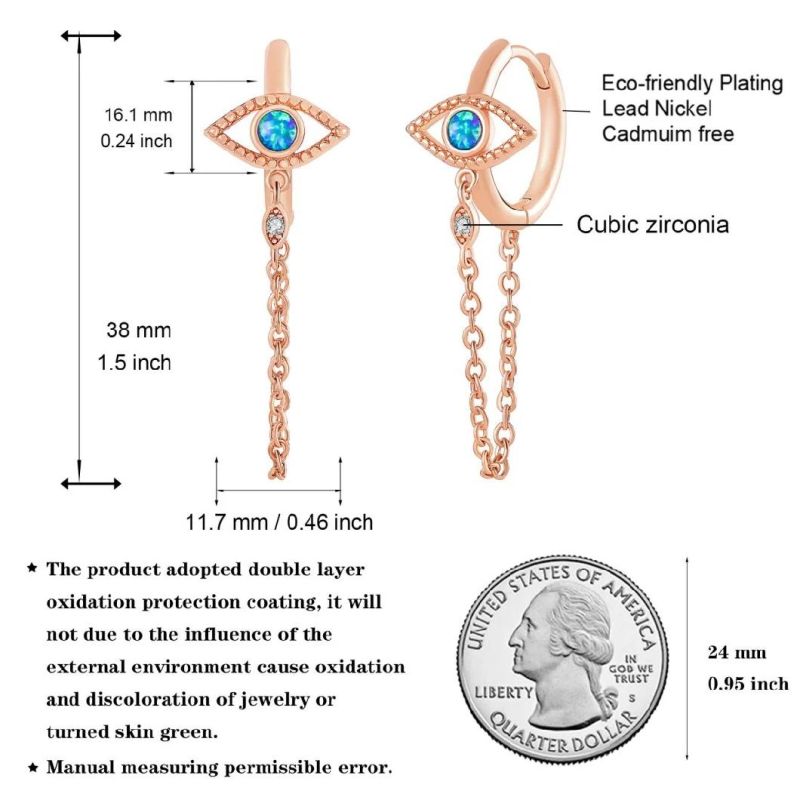 18K Customized Earring Turkey Blue CZ Eyes Dangle Earrings S925 Sterling Silver Devil Eye Hoop Huggie Earrings