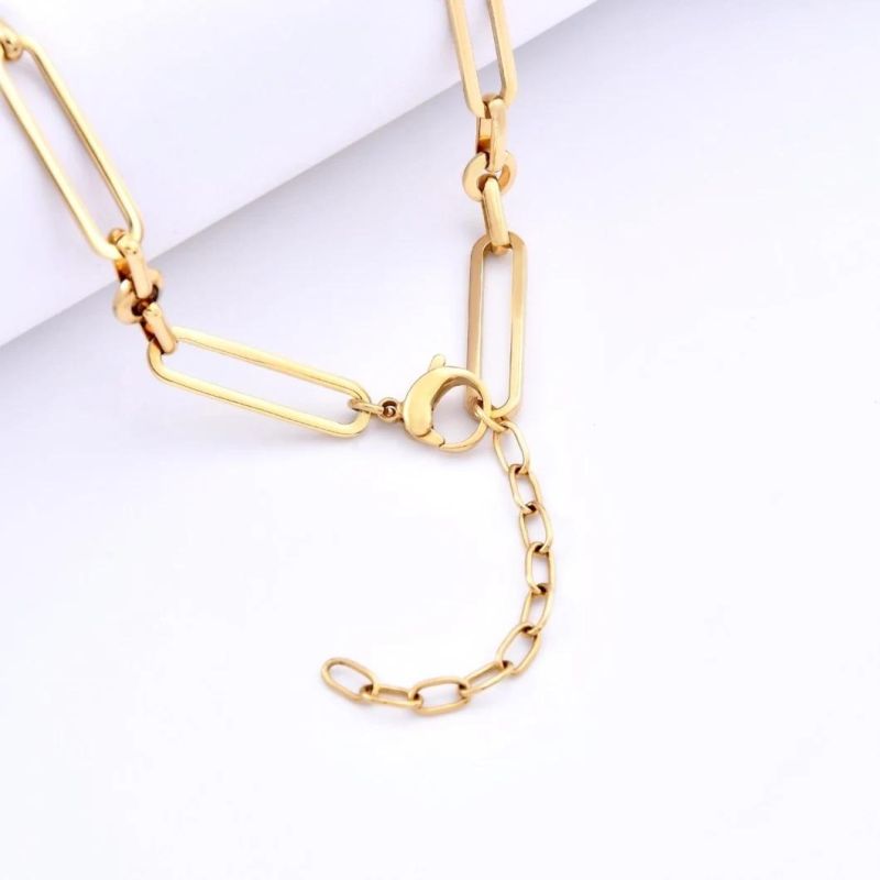 Wholesale 18K Gold Plated Stainless Steel Jewelry Paperclip Bracelet Anklet Necklace for Ladies