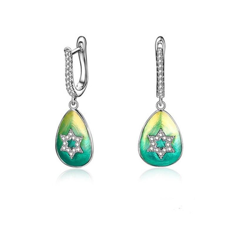 925 Silver and Brass CZ Fashion Enamel Flower Earring for Women