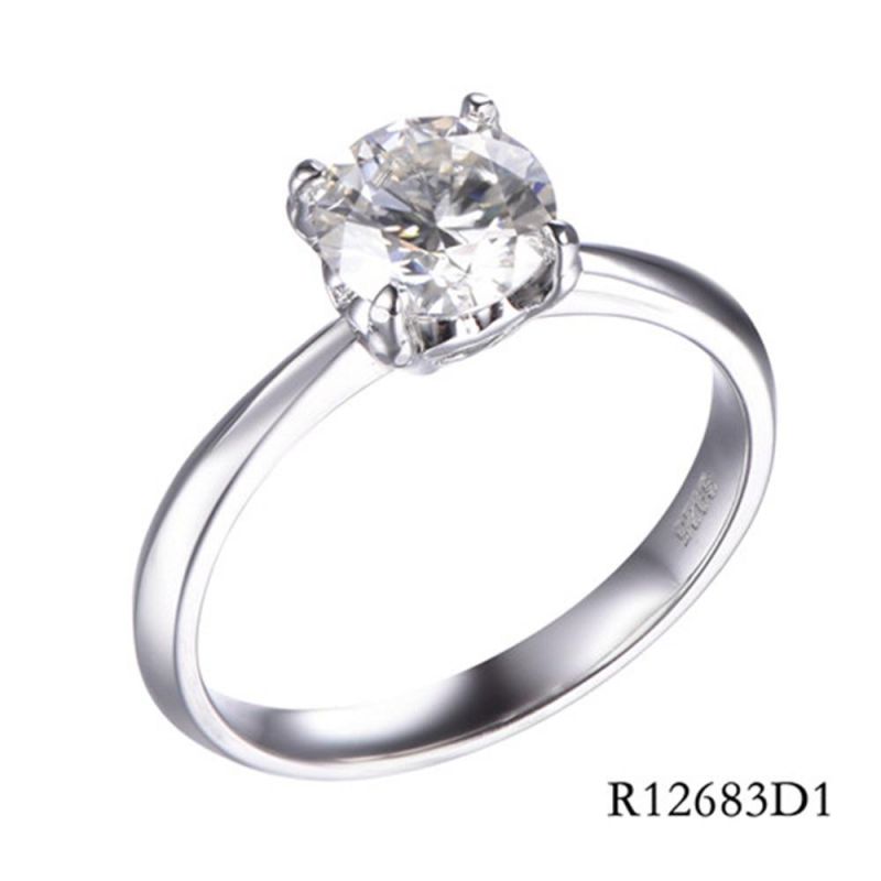 Hot Sale 925 Sterling Silver Clear 1CT 6.5mm Moissanite Main Stone Ring