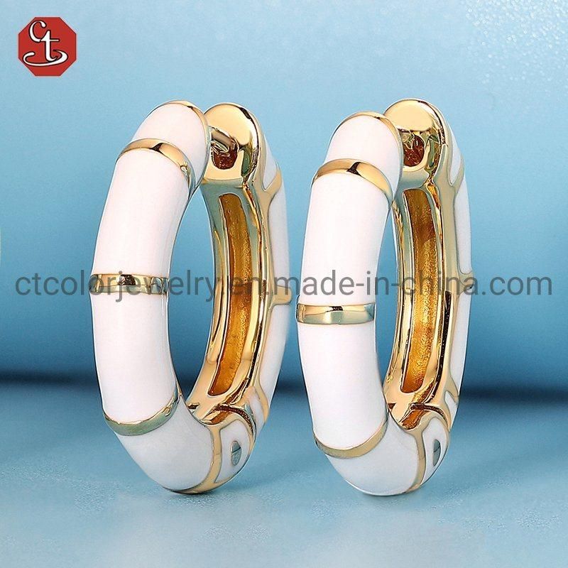 Fashion Wedding Jewellery Latest Design 925 Sterling Silver Earring Jewelry Yellow Gold Plated Jewelry White Enamel for Women