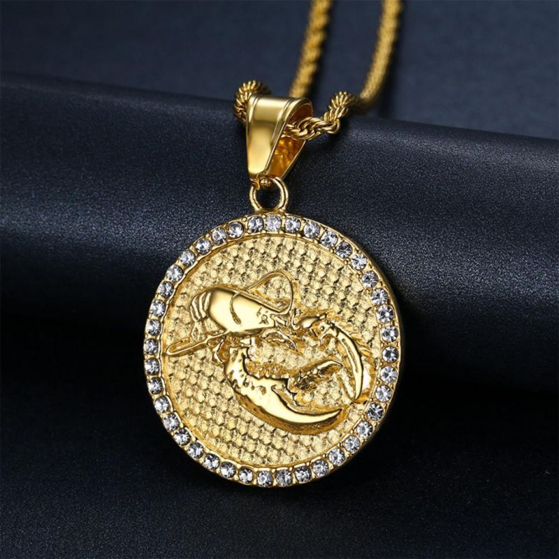 European and American Trends Titanium Steel 18K Gold Color Preserving Electroplating Twelve Constellation Diamond Personalized Embossed Pendant Spt1029