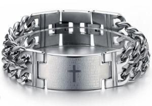 Mens Silver Polished Stainless Steel Scripture Bible Curb Wrsit Chain Bracelet Bangle Lords Prayer Was in Spanish Pulsera De La Biblia