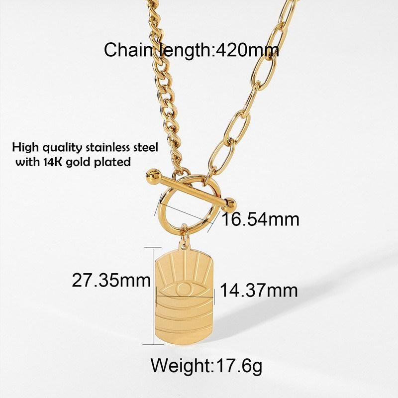 14K Gold Plated Stainless Steel Eye Pendant Necklace with Ot Lock and Cuban Chain & O Chain for Women Jewelry