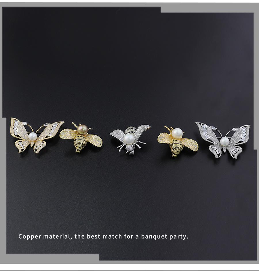 Bee Bow Animal Inlaid Diamond Copper Women′s Brooch