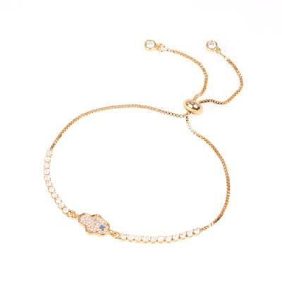 Hamsa Hand Charms Pendant Copper Ajustable Chain Bracelet for Women