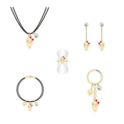 New Creative Couple Series Red Bow Golden Little Girl Jewelry Set