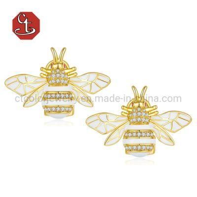 Latest Silver 925 Sterling Earrings 14K Gold Enamel Animal Bee Fashion Jewelry