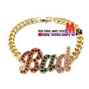 New Iced out &quot;Bad&quot; Piece &amp; Cuban Chain High Quality Bracelet (MP278)