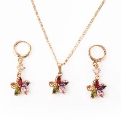 Fashion Costume Imitation Women 18K Gold Plated Ring Bracelet Charm Jewelry with Earring, Pendant, Necklace Sets