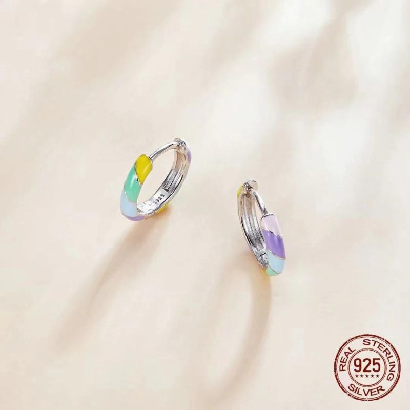 Colorful Drip Oil Small Hoop Earrings for Women Jewelry 925 Sterling Silver Earring