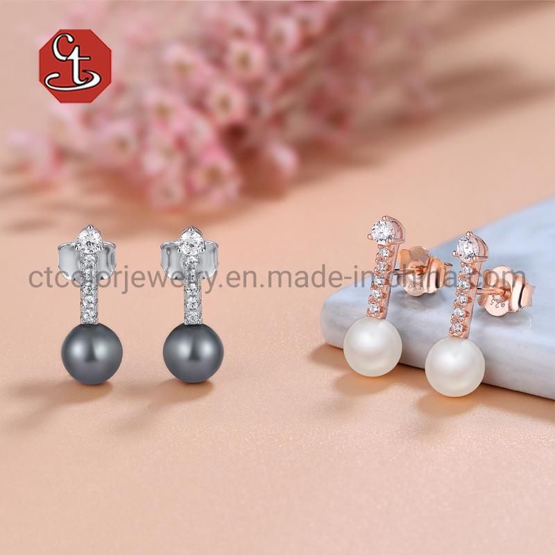 Fashion18K Rose Gold  Earrings Jewelry Blue CZ and Black Pearl Earrings