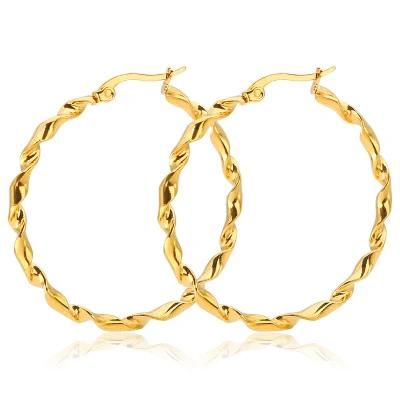 Manufacturer Custom Fashion Jewelry High Quality Waterproof Gold Plated Jewelry 2021 Stainless Steel Twisted Hoop Earrings jewellery