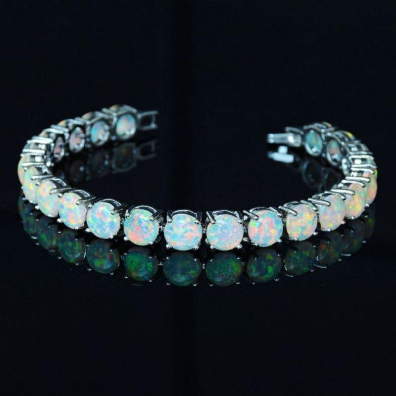 Fashion Jewelry Manufacturer China Wholesale 8 mm Round Blue / White Fire Opal Tennis Bracelet