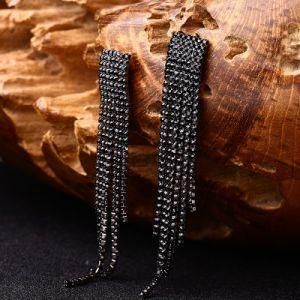 Black Full Rhinestone Vintage Tassel Earrings