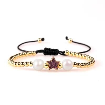 New Arrival Fashion Star White Pearl Woven Rope Ajustable Bracelet