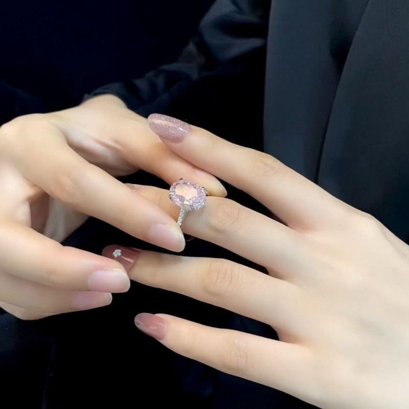 Designer Wholesale Jewelry 9mm*13mm Radiant Cut Oval Pink 5A Zirconia Elegant Engagement 925 Sterling Silver Rings