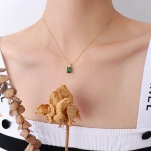 Trendy Charm Jewelry Square Green Gemstone Diamond Necklace for Women