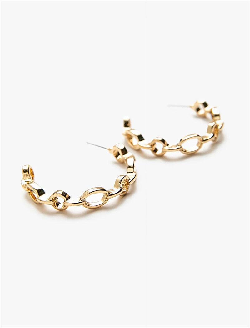 Delicate Casting Alloy in Sterling Silver 18K Gold Plated Chic Link Chain Hoop Earrings for Women Hip Hop Circle Hoop Earring