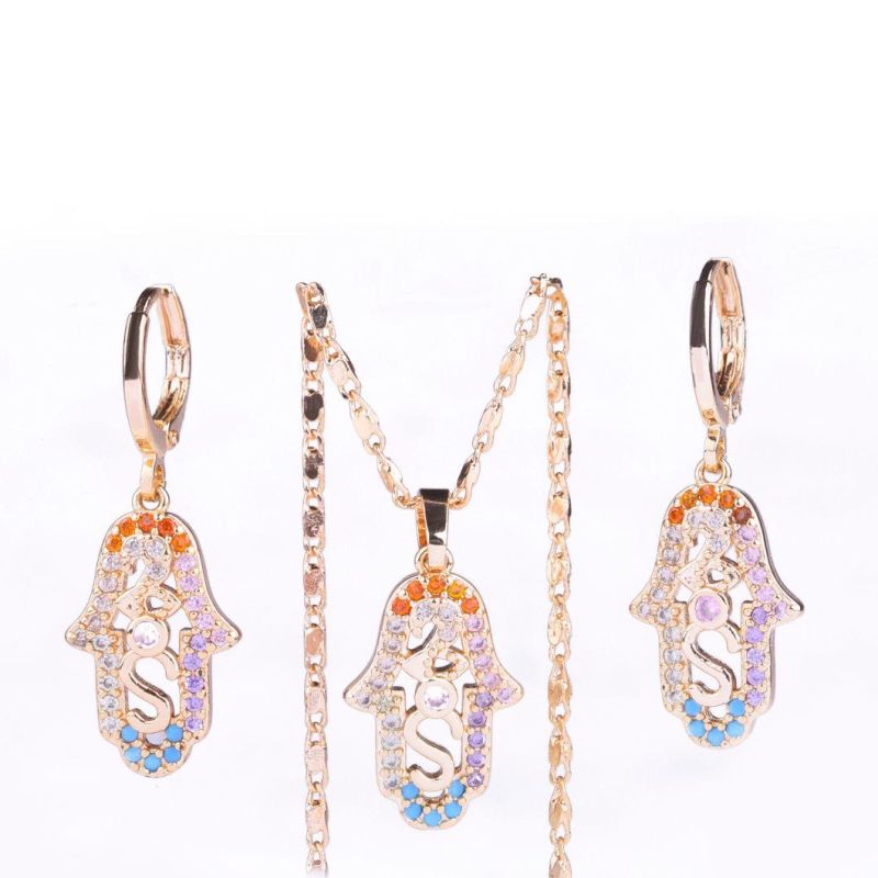 Women Zircon Crystal Rose Gold Fashion Jewelry Set with Earring, Pendant