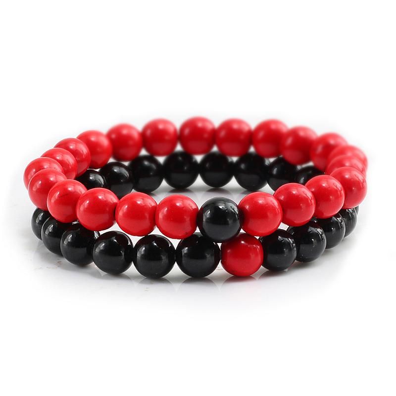 2PCS Men Women Classic Natural Stone Multicolor Beads Bracelet