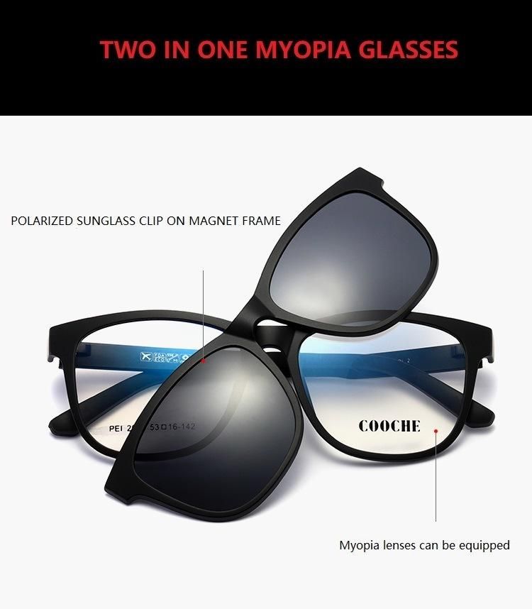 2020 Fashion High End Polarized Clip Lens Sunglasses Tr90 Stainless Steel Metal Clip on Sunglasses