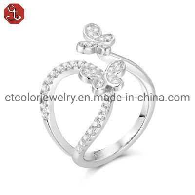 New Design Fashion 925 Silver Jewelry Butterfly Customized Adjustable Ring