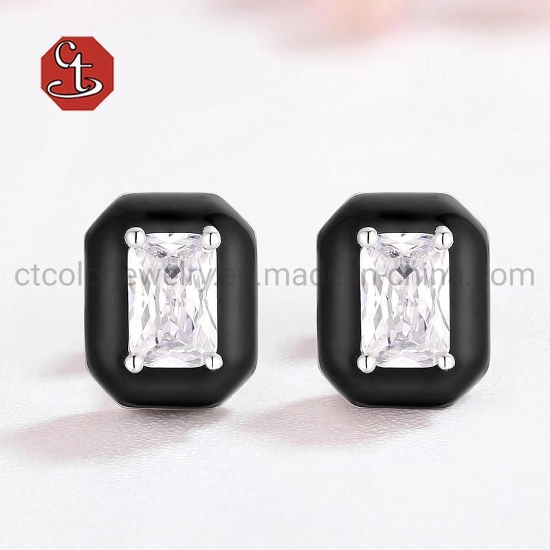 Fashion Jewelry 925 Sterling Silver Pave AAA+ CZ with Black Enamel Earrings Jewellery