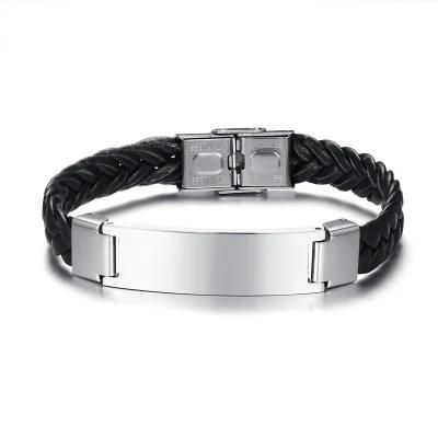 21cm Stainless Steel Curved PU Ferrous Leather Woven Bracelet Bracelet Personalized Lettering