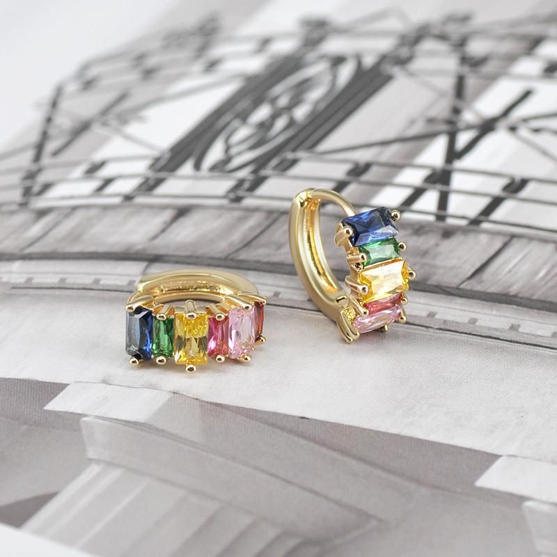 S925 Silver Stud with Diamond Stud Inlaid with Colored Zircon Clasp Earrings
