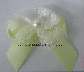Satin Ribbon Hair Bow with Lace and Pearl Beads