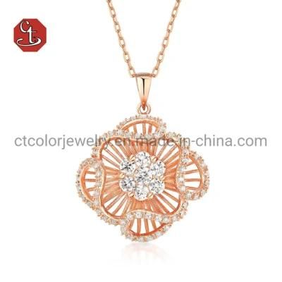 Rose Gold Plated 925 Sterling Silver Pendant Sets Fashion women Jewelry Chain Necklace
