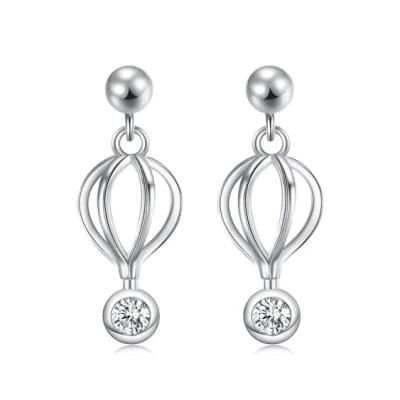 Global Travel Air Balloon Dangle Cubic Zirconia Stud Earring 925 Sterling Silver Jewelry