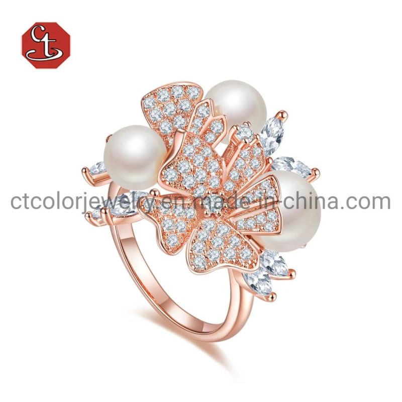 925 Sterling Silver or Brass Ring Shell Pearl Ring Fashion Flower Jewelry