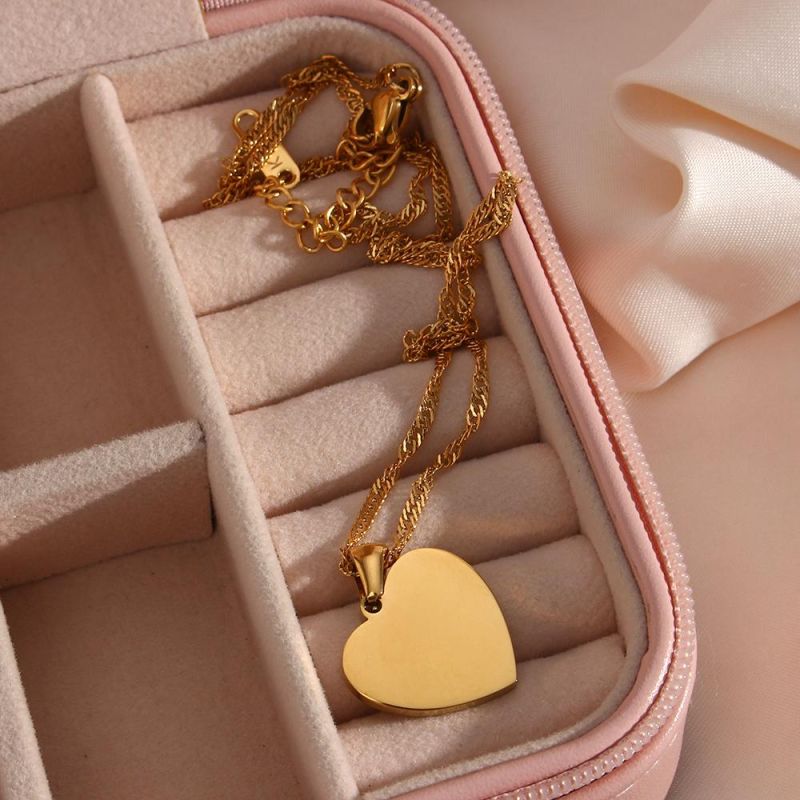 Manufacturer Stainless Steel Jewellery Custom High Quality Waterproof Fashion Heart Jewelry 18K Gold Plated Necklace Wholesal