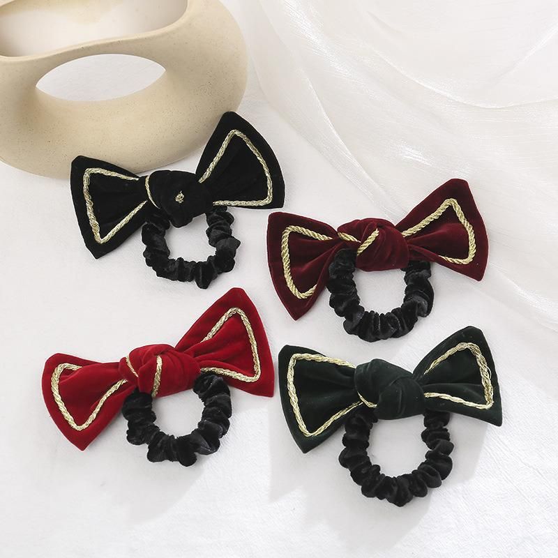 Fashion Jewelry Gold Velvet Large Bow Hair Rope