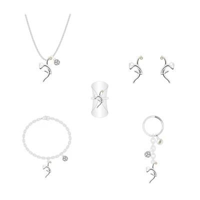 New Stylish Silver Sports Girl Volleyball Look Jewelry Set