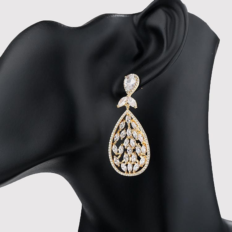 2020 Fashion Wedding Gold Plated Jewelry AAA Cubic Zirconia, Rhinestone Platinum Plated Hanging Stud Earrings for Woman