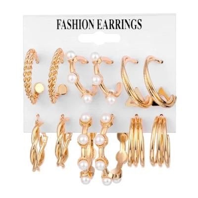 2021 New Arrive Jewelry Fashion Circle Pearl 9 Pieces Tassels Earrings Set