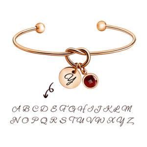 DIY Bridesmaid 26 Initial 12 Birthstone Charm Knot Cuff Bracelets Bangles