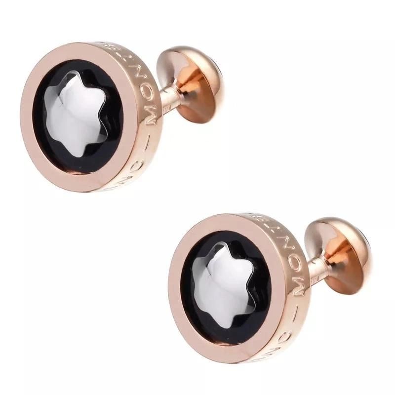 Classic Simple Smooth Star Black Round Roes Gold Cufflinks for Men
