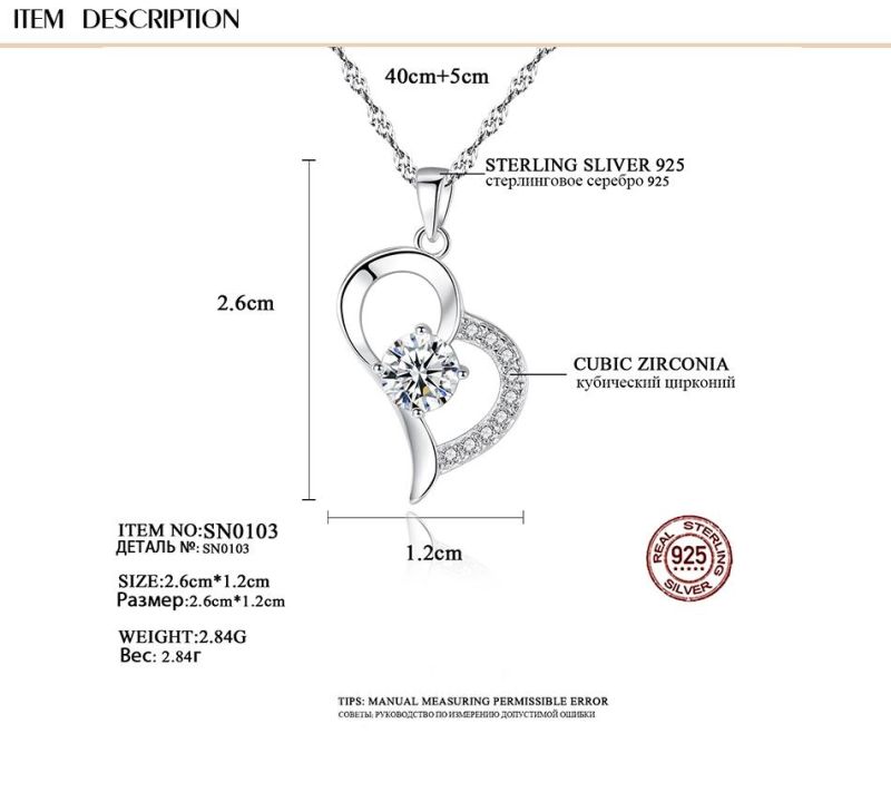Wholesale Plated Copper Pave Zircon Necklace Heart Shaped Jewelry