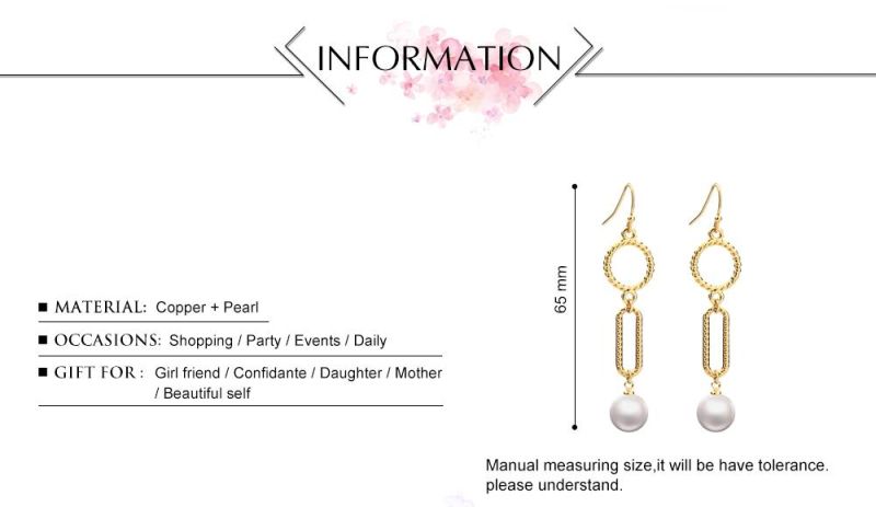 Fashion Jewellery Custom Paper Clip Designs Copper Earring with Pearl Eardrop