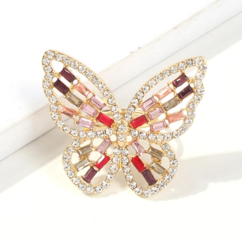 Factory Wholesale Creative Hollow-out Stereo Set Diamond Butterfly Ring Color Diamond Jewelry