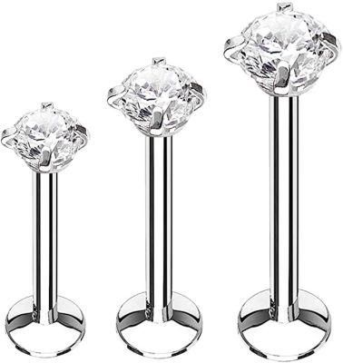 Labret Stud Tragus Earring Set 16g CZ Crystal Solid G23 Titanium Helix Monroe Jewelry