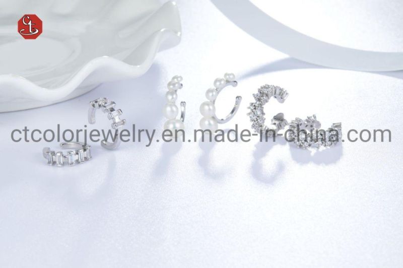 Fashion Crystal Clip Earring Non-Pierced Ear Cuff Dazzling Clear CZ Silver Earring Diamonds Jewelry
