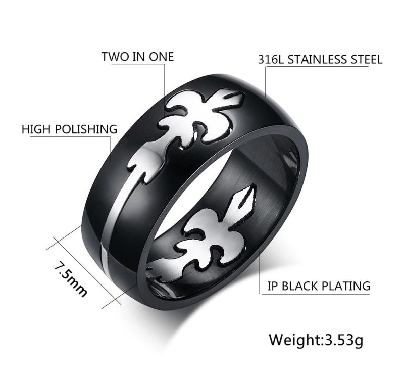Custom Men Ring Black Two in One Pattern Detachable Ring Wholesale
