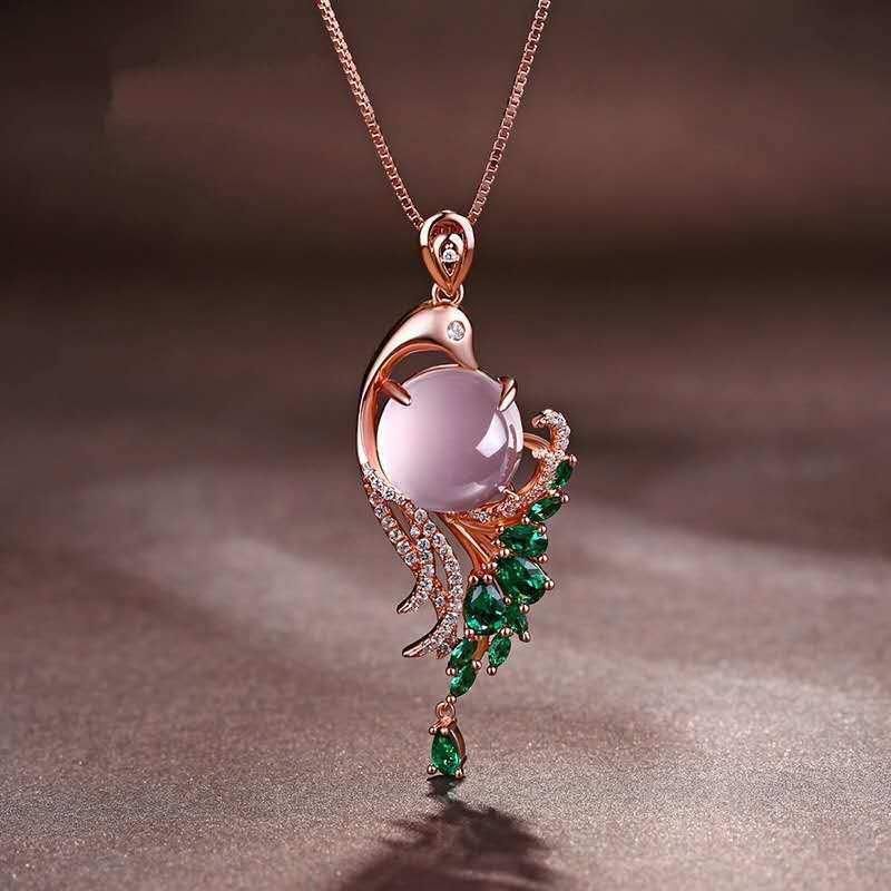 Emerald Lockbone Necklace Pink Crystal Gem Necklace