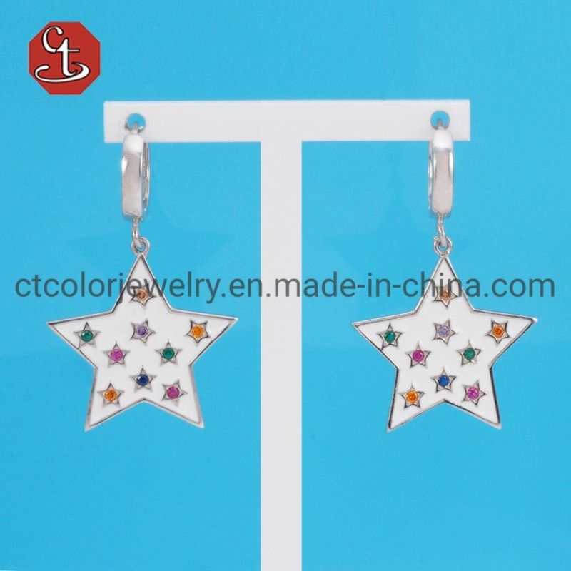 Women Gift White Enamel Multi Color CZ Star Earring Fashion Jewelry