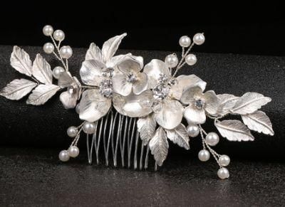 Bridal Wedding Silver Enamel Hair Comb Hair Clip Hari Vines. Bridal Crystal Pearl Enamel Headpiece